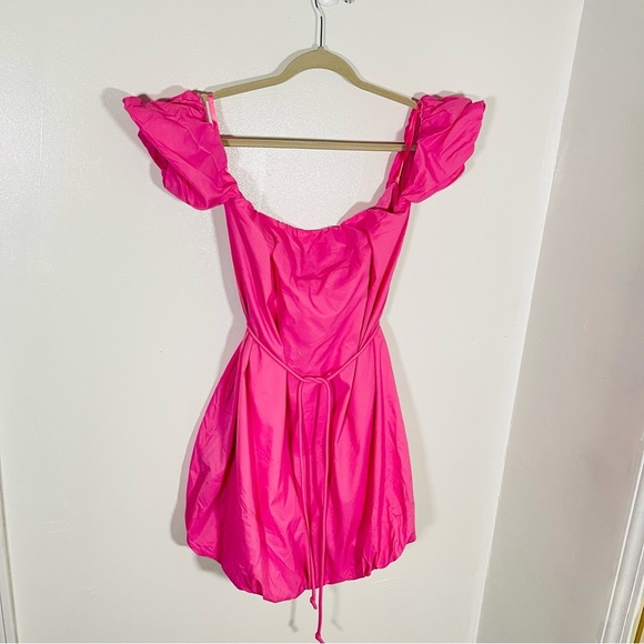 NEW STAUD Ash Bubble Hem Belted Mini Dress Pink Barbiecore Preppy Retro Sporty - Picture 3 of 10